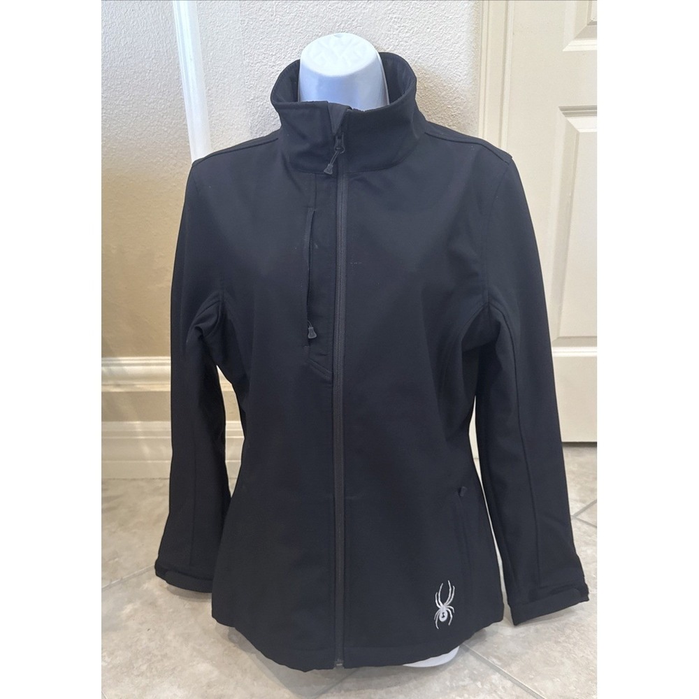 Spyder Womens Black Softshell Full Zip Jacket Size 12 Outdoor Performance Active
